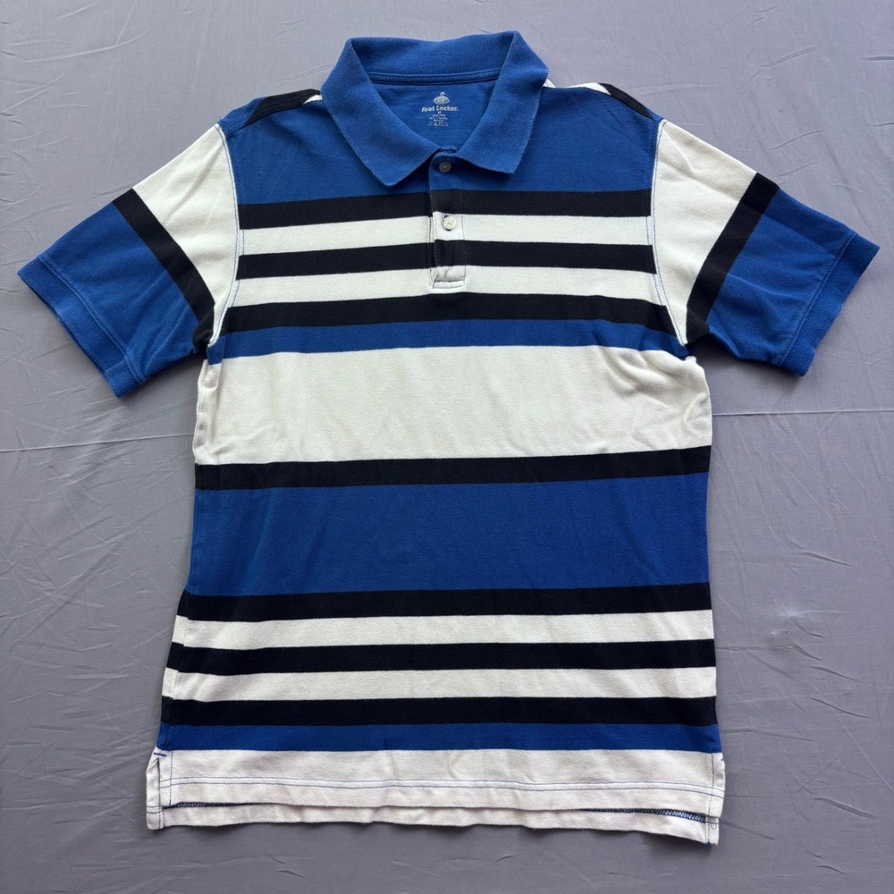 Foot Locker Mens Blue White Black Striped Short‎ Sleeve Cotton Polo Shirt Size M
